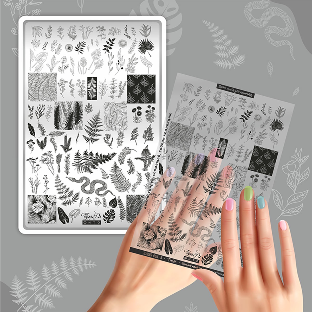 Grande Plaque de STAMPING + Pochoir Plantes Fraise Nail Shop