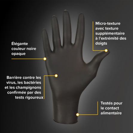 Gants NITRYLEX en Nitrile Noirs non-poudrés Taille XS (5/6) - Boite de 100  gants