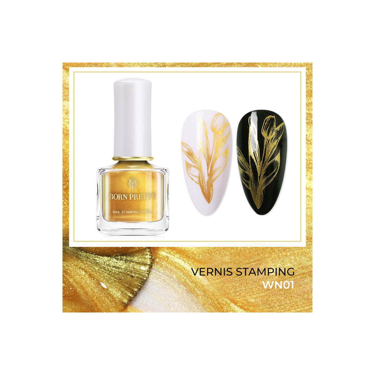 Vernis de STAMPING 6 ml Doré Born Pretty Fraise Nail Shop